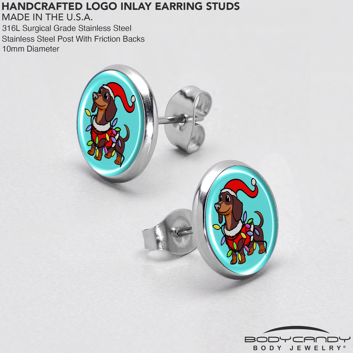Christmas Holiday Weiner Dog Stud Earrings by Onyx O