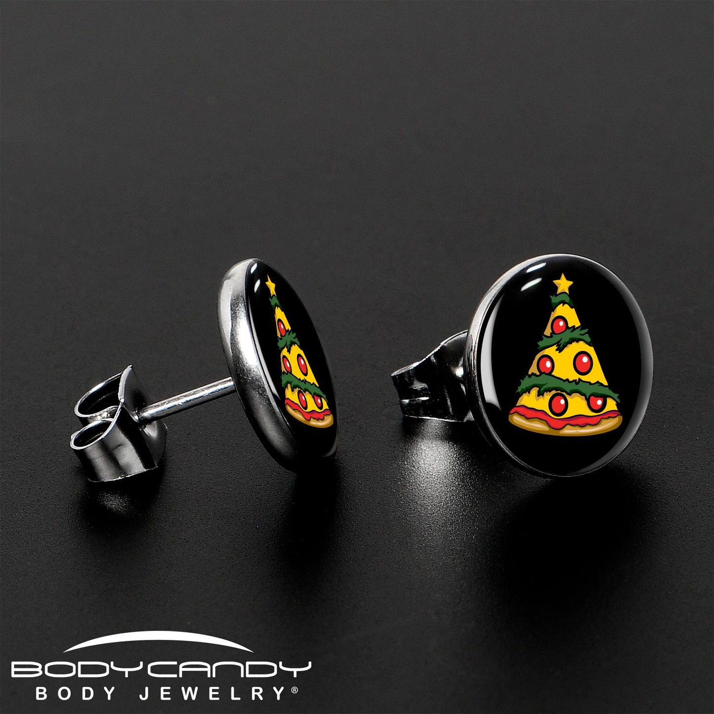 Christmas Holiday Pizza Tree Stud Earrings by Onyx O
