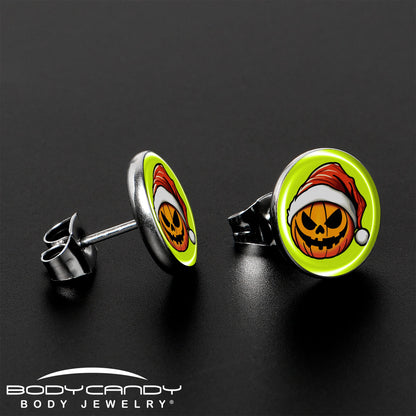 Christmas Holiday Santa Hat Pumpkin Stud Earrings by Onyx O