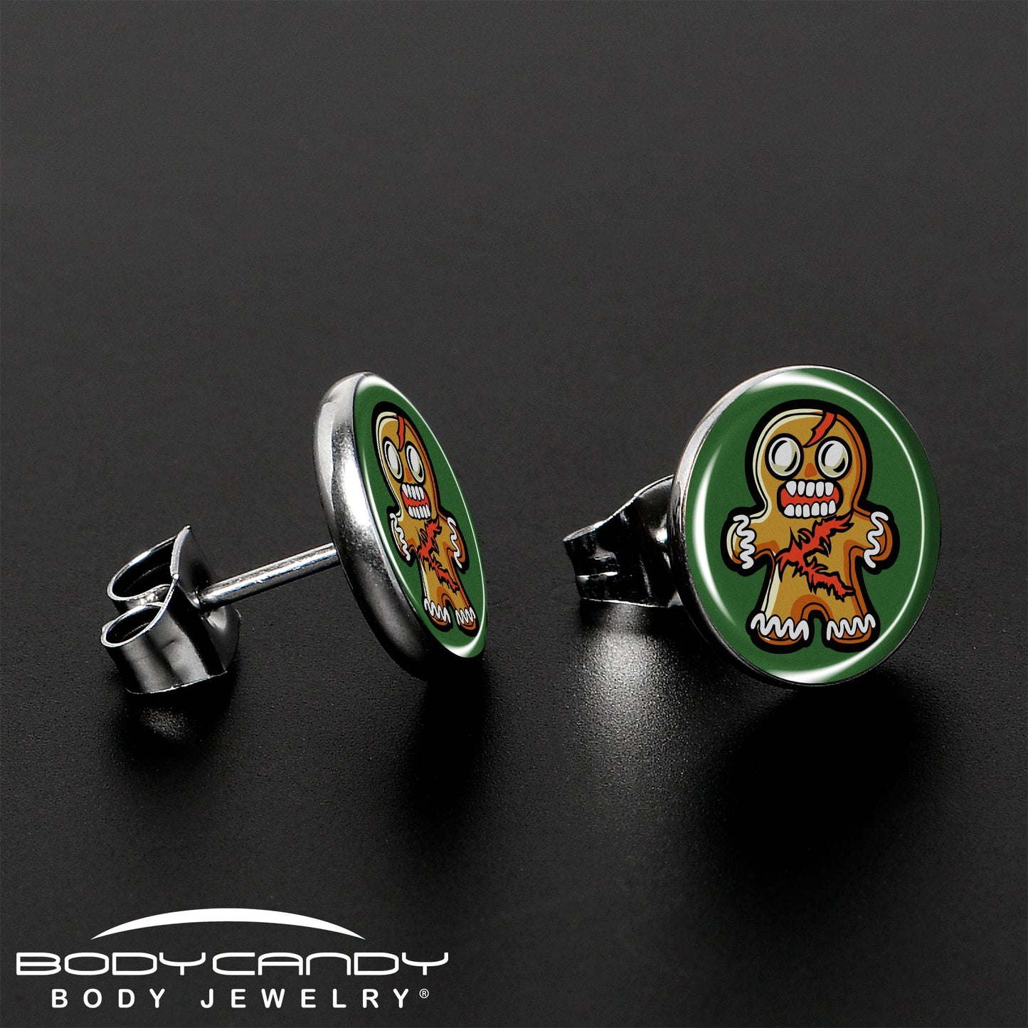 Christmas Holiday Zombie Gingergread Man Stud Earrings by Onyx O