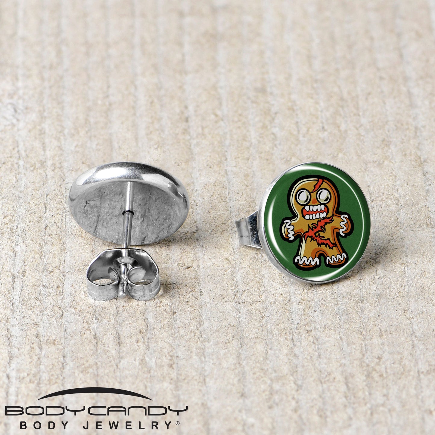 Christmas Holiday Zombie Gingergread Man Stud Earrings by Onyx O