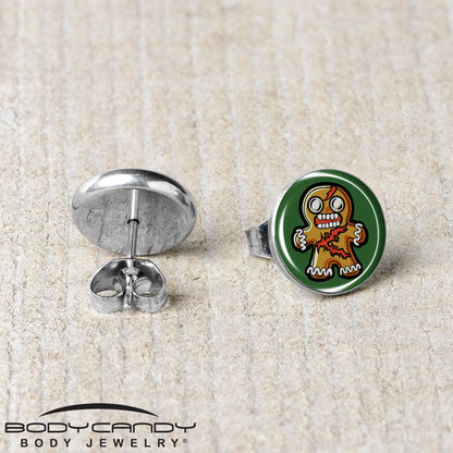 Christmas Holiday Zombie Gingergread Man Stud Earrings by Onyx O