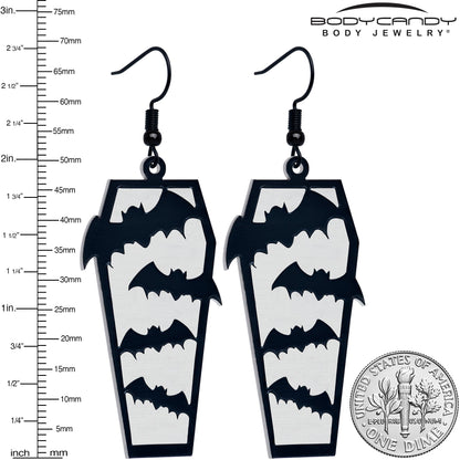 Black Bat Coffin Glow in the Dark Dangle Earrings by Onyx O