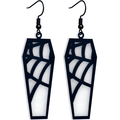 Black Spider Web Coffin Glow in the Dark Dangle Earrings by Onyx O