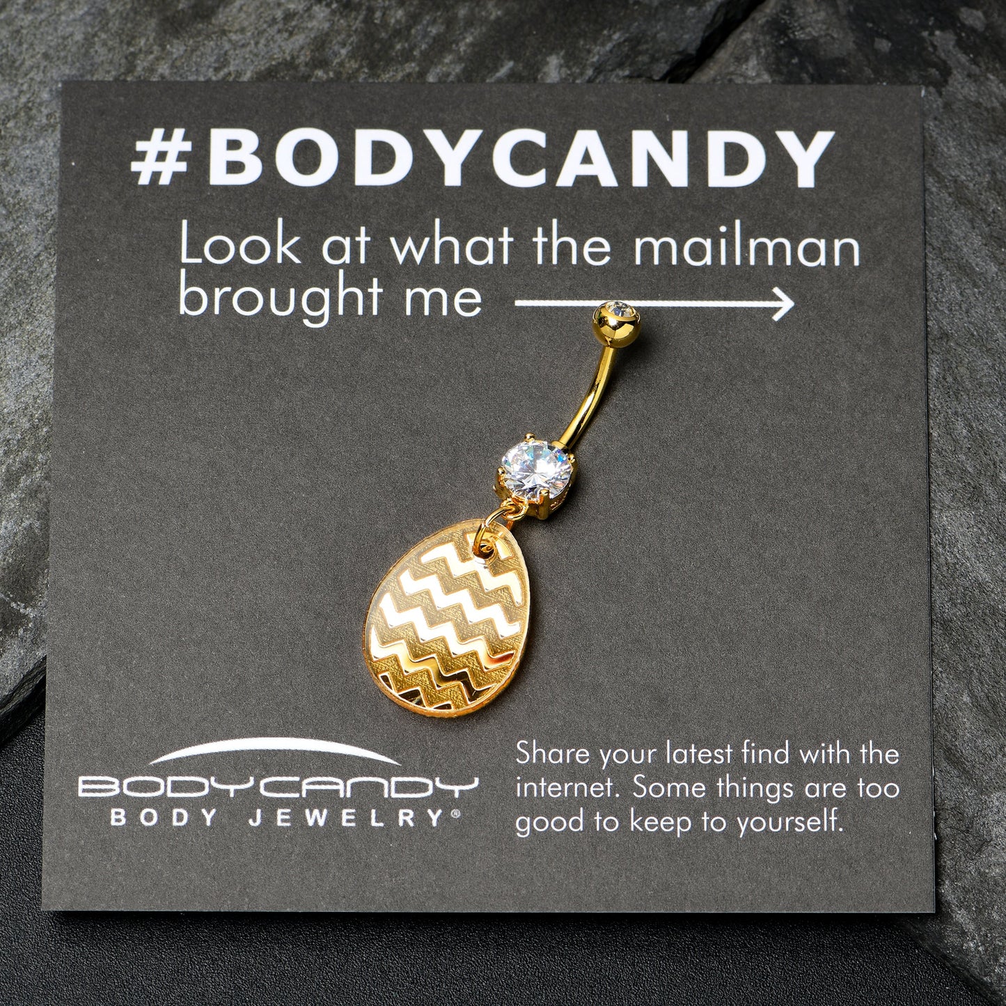 Clear Gem Yellow Golden Easter Decorated Egg Dangle Belly Ring