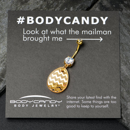 Clear Gem Yellow Golden Easter Decorated Egg Dangle Belly Ring