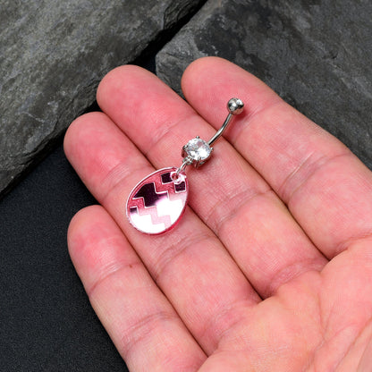 Clear Gem Pink Easter Decorated Egg Dangle Belly Ring