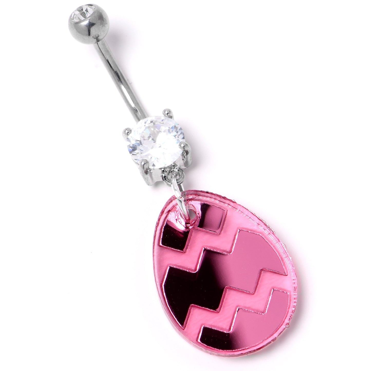 Clear Gem Pink Easter Decorated Egg Dangle Belly Ring