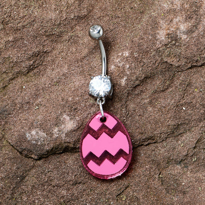 Clear Gem Pink Easter Decorated Egg Dangle Belly Ring