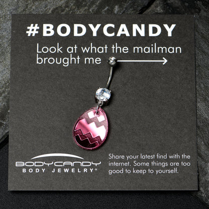 Clear Gem Pink Easter Decorated Egg Dangle Belly Ring