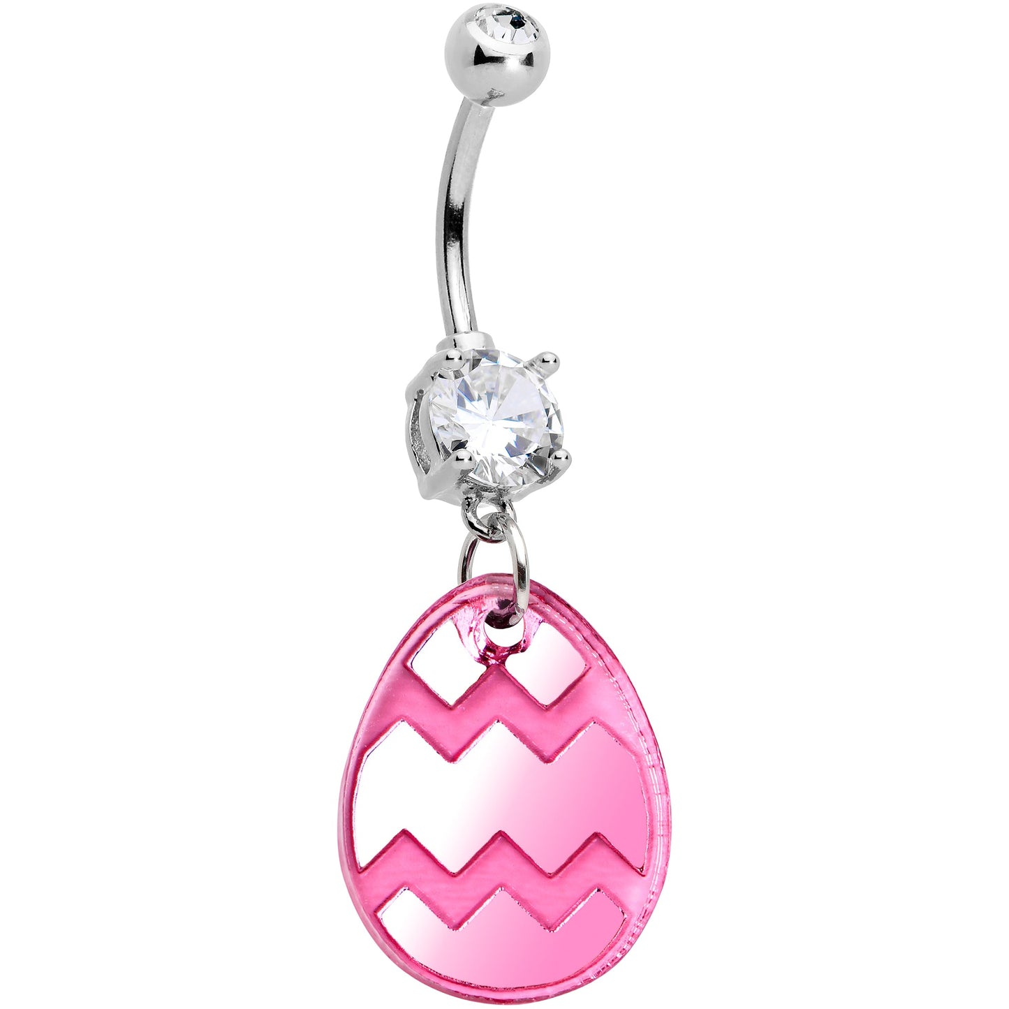 Clear Gem Pink Easter Decorated Egg Dangle Belly Ring