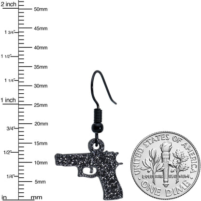 Black Glitter Gun Fishhook Dangle Earrings