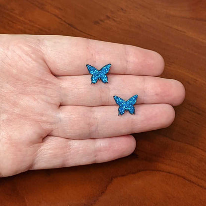 Blue Glitter Butterfly Stud Earring Set