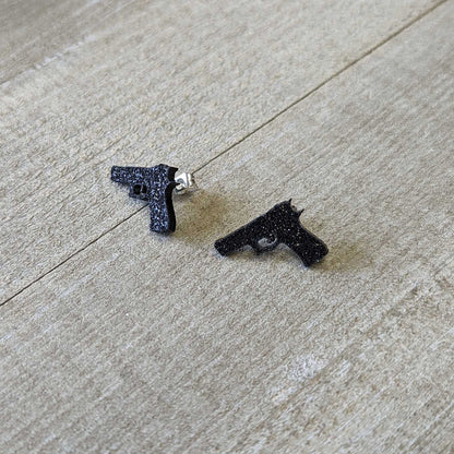 Black Glitter Gun Stud Earrings Set