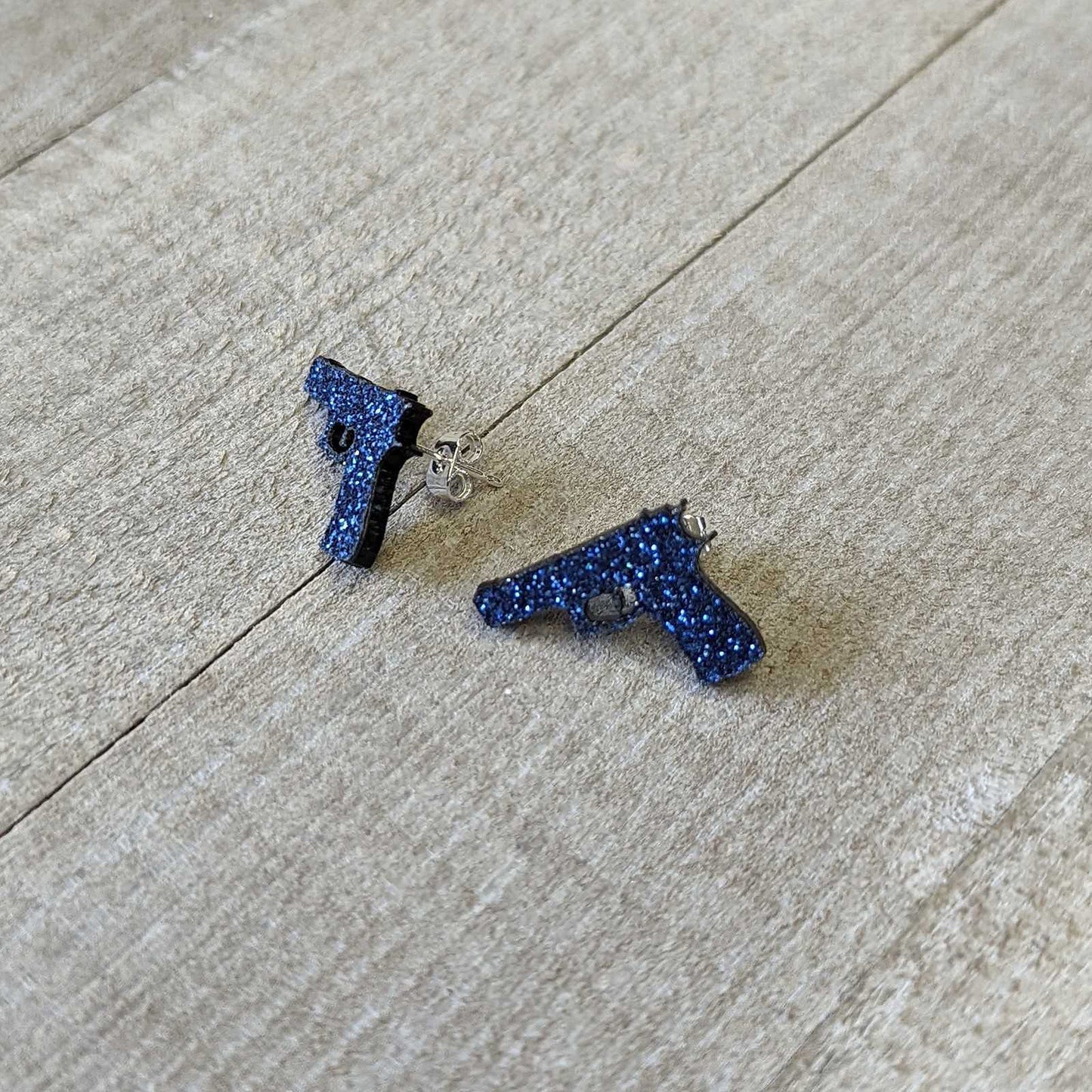 Blue Glitter Gun Stud Earrings Set