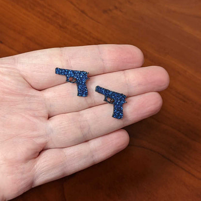 Blue Glitter Gun Stud Earrings Set