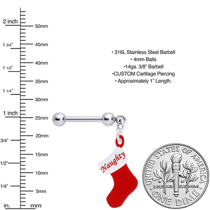 Handmade 3/8 Naughty Christmas Stocking Dangle Cartilage Earring