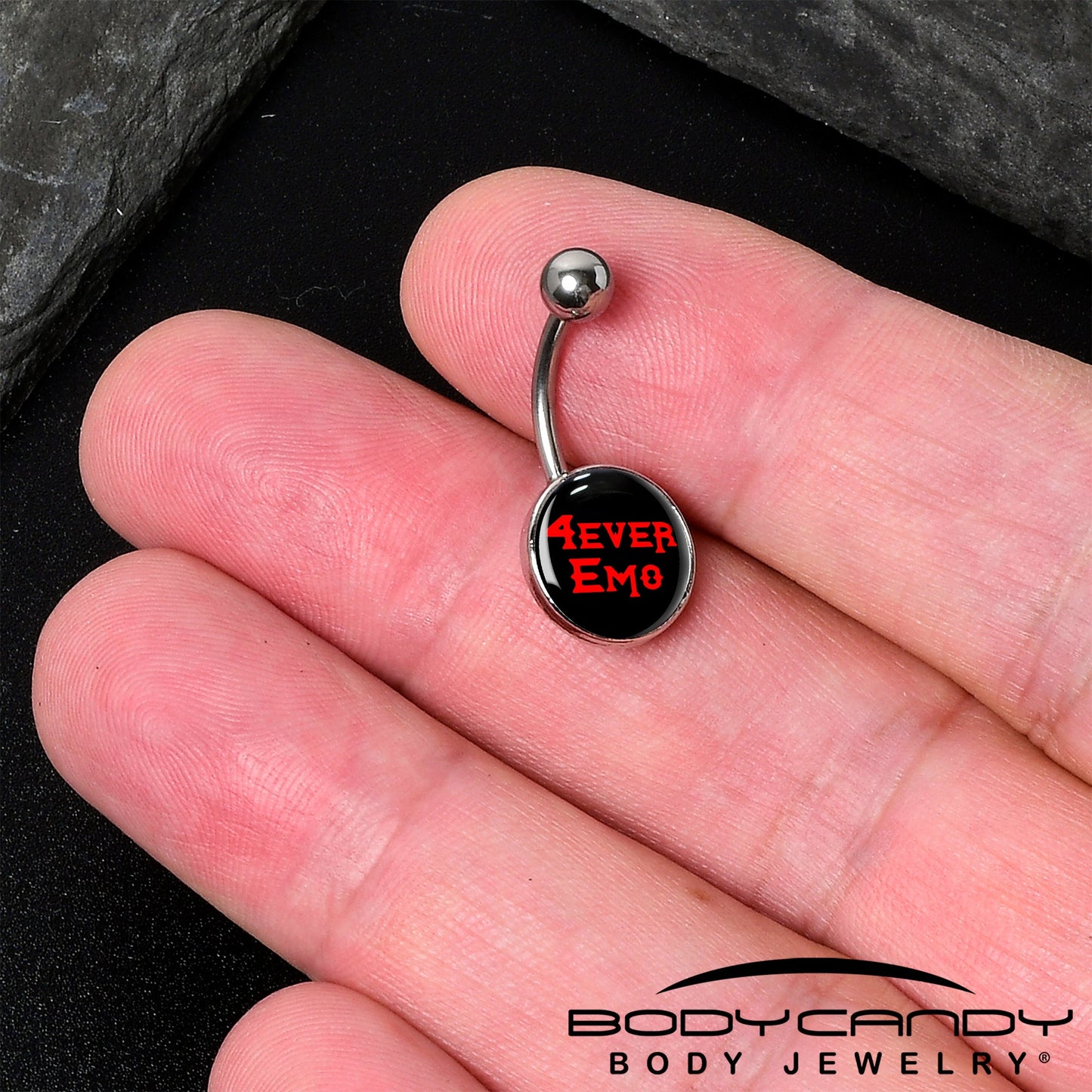 Black Red 4 Ever Emo Belly Ring by Onyx O