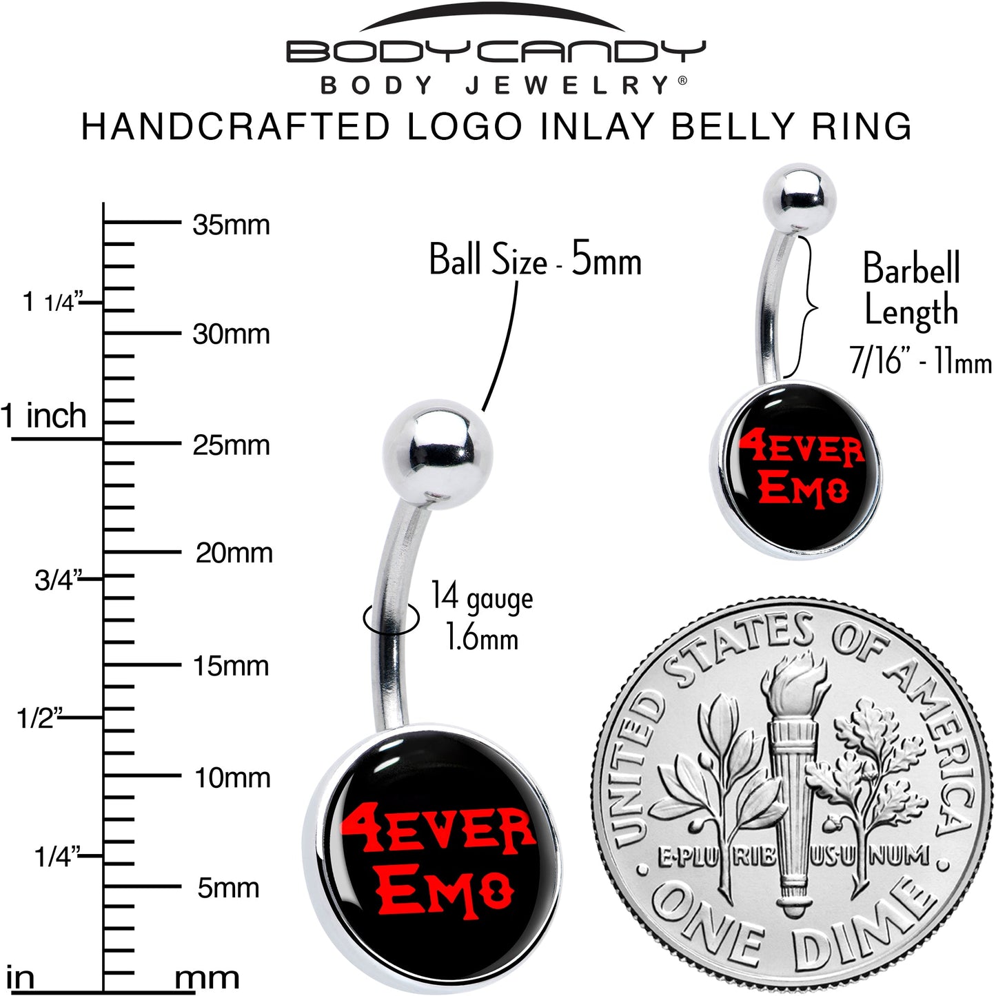 Black Red 4 Ever Emo Belly Ring by Onyx O