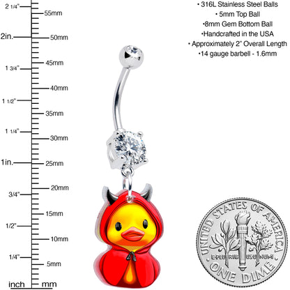 Clear Gem Hot Litle Devil Duck Dangle Belly Ring by Onyx O