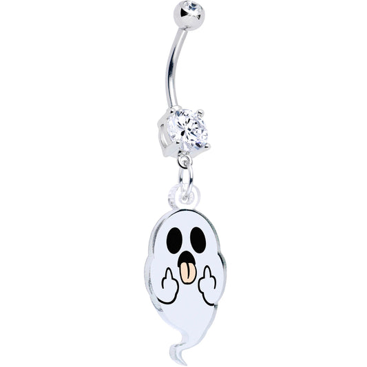 Acrylicious Sassy Spirit Middle Finger Ghost Dangle Belly Ring by Onyx O