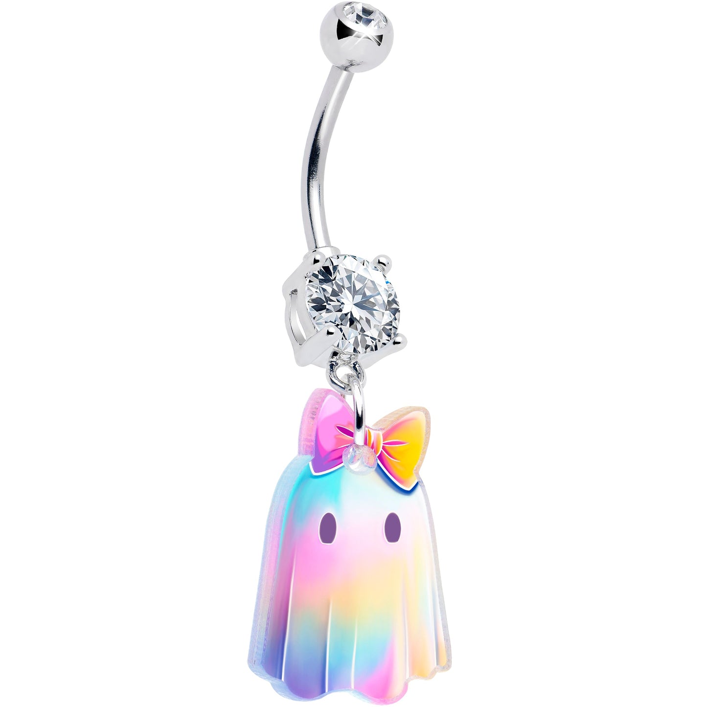 Clear Gem Iridescent Ghost Girl Dangle Belly Ring by Onyx O