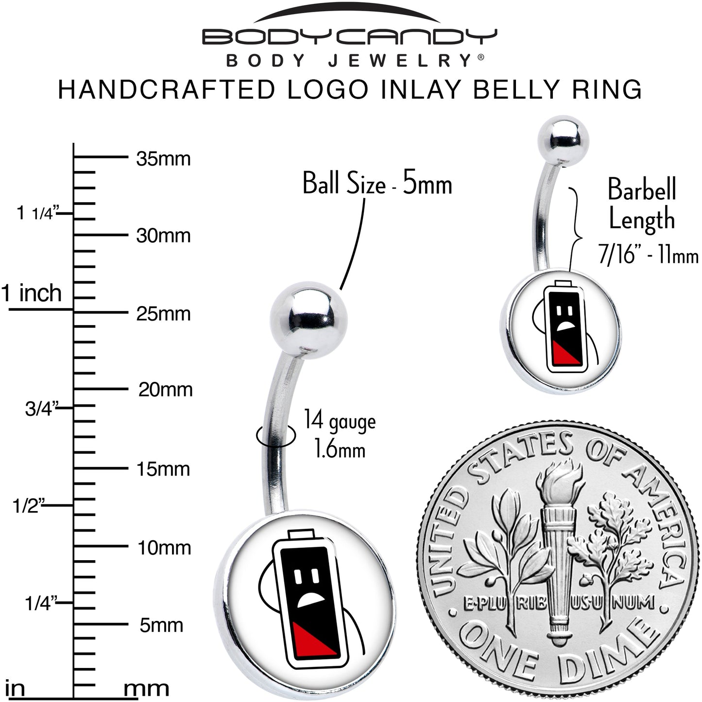 Battery Empty Belly Ring by Onyx O