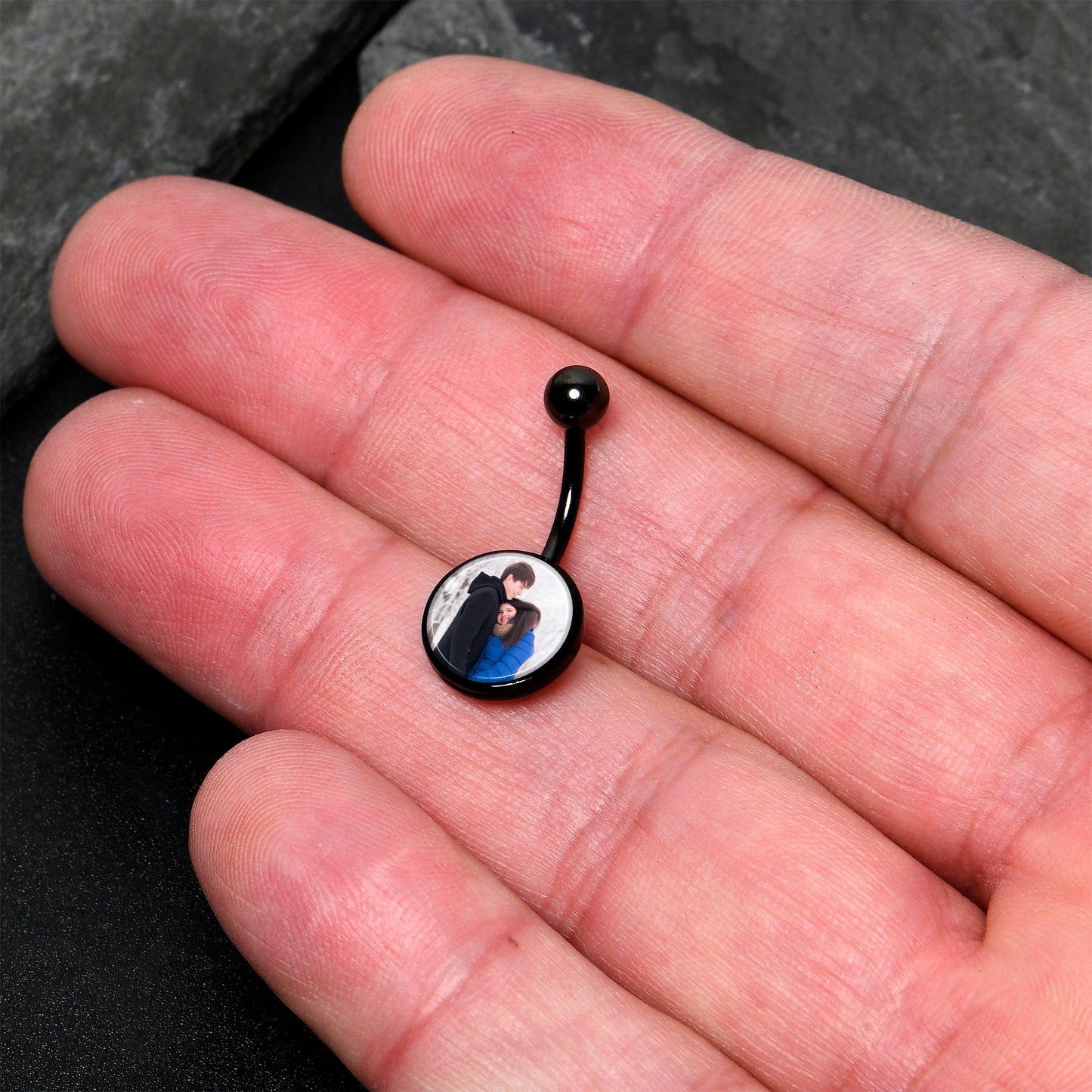 Black Anodized Titanium Custom Photo Belly Ring