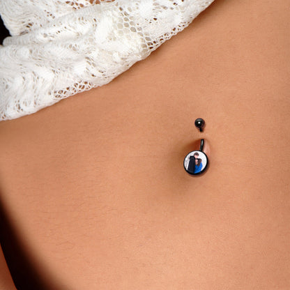 Black Anodized Titanium Custom Photo Belly Ring