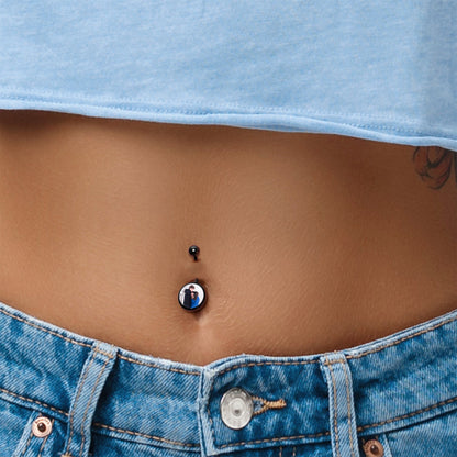 Black Anodized Titanium Custom Photo Belly Ring