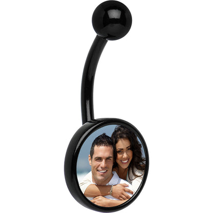 Black Anodized Titanium Custom Photo Belly Ring