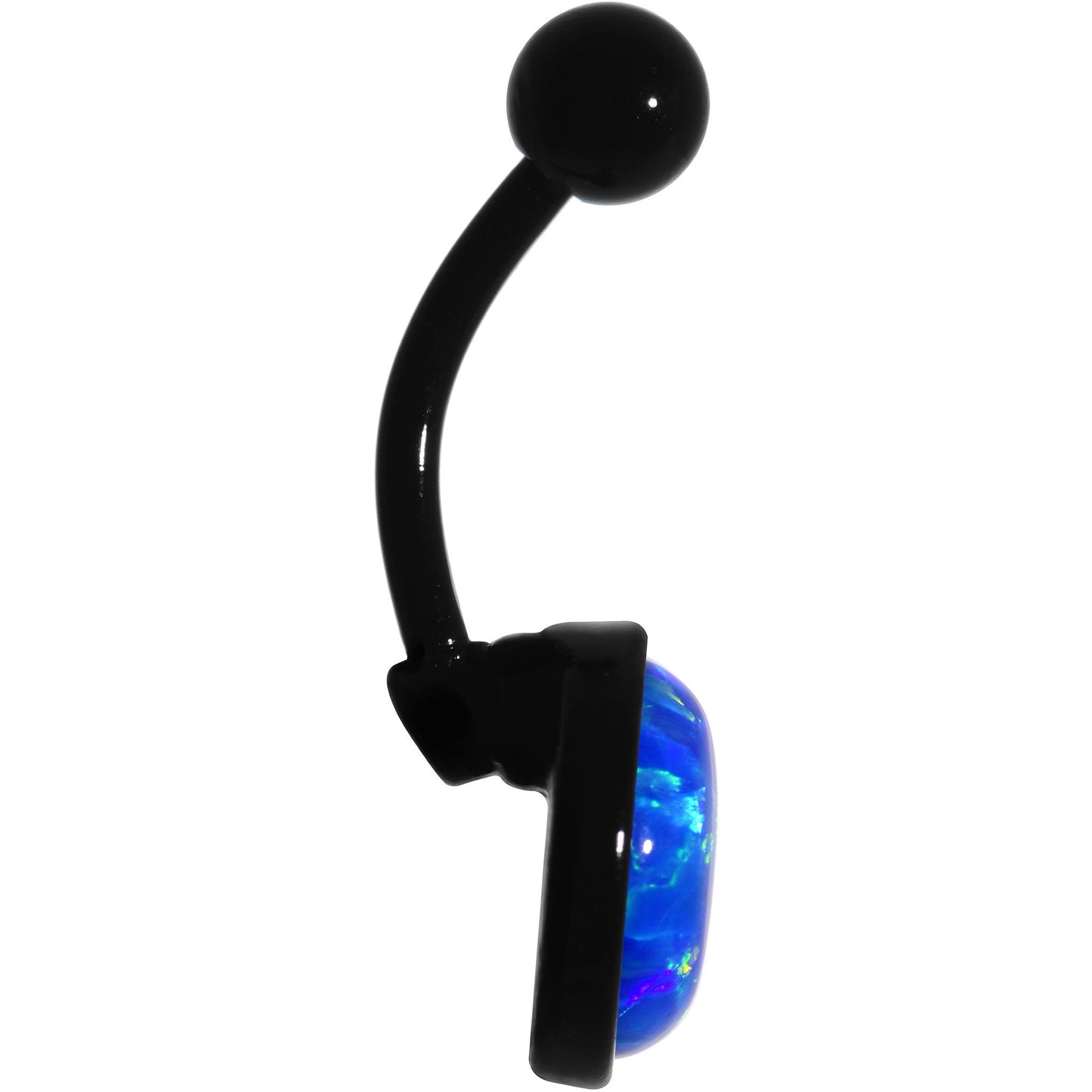 Aqua Synthetic Opal Black Anodized Bottom Mount Belly Ring