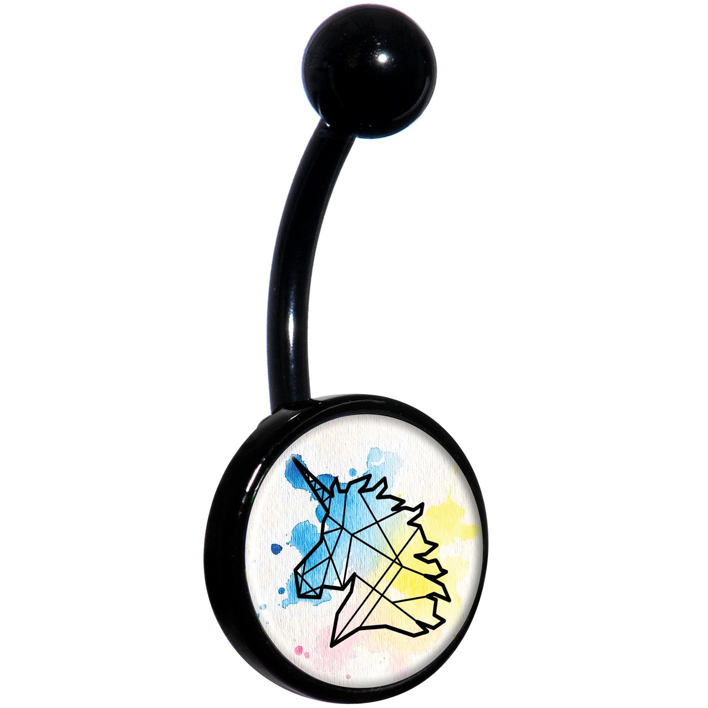 Watercolor Geometric Unicorn Black Belly Ring