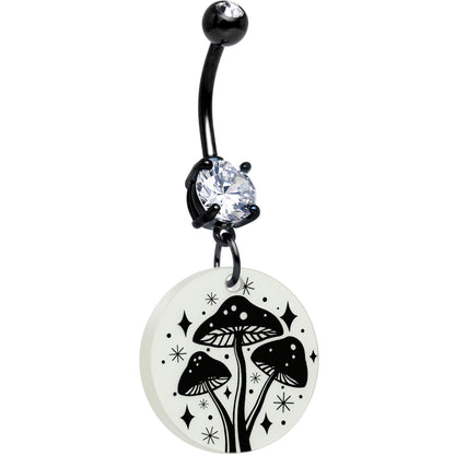 Black Double Gem Glow in the Dark Mystic Mushroom Dangle Belly Ring by Onyx O