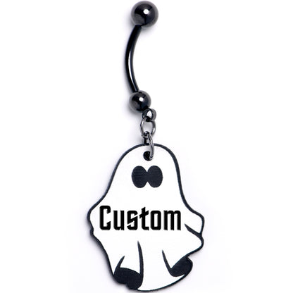 Custom Black Halloween Ghost Personalized Dangle Belly Ring