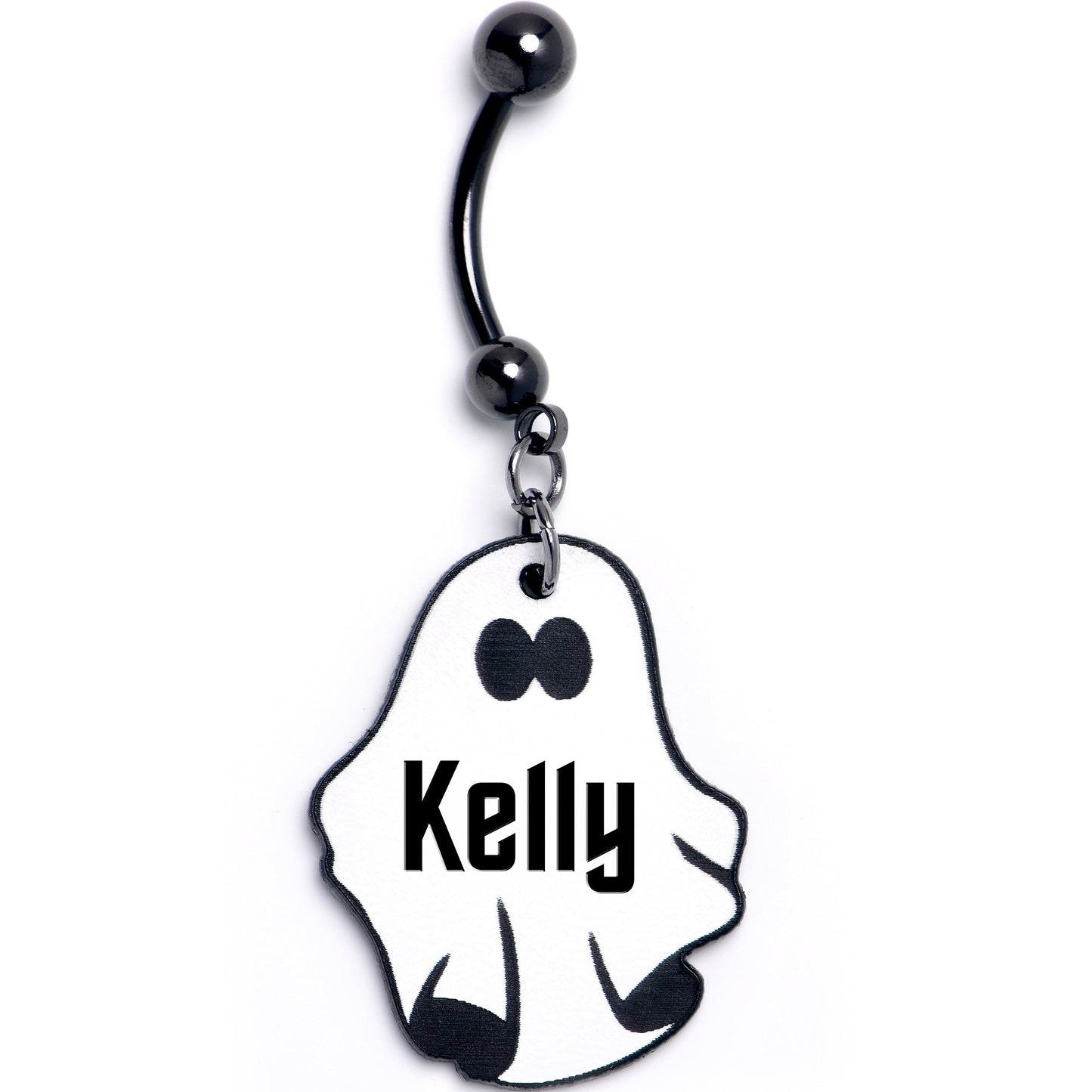 Custom Black Halloween Ghost Personalized Dangle Belly Ring