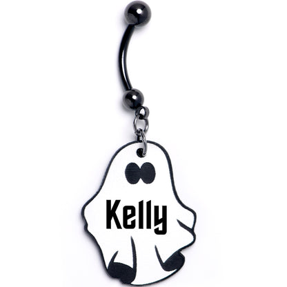 Custom Black Halloween Ghost Personalized Dangle Belly Ring