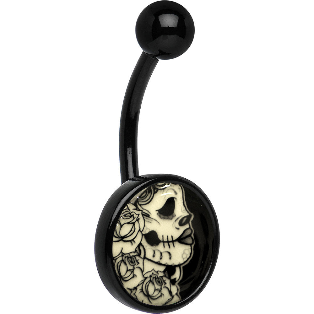 Black Glow in the Dark Katrina Sugar Skull Belly Ring