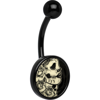 Black Glow in the Dark Katrina Sugar Skull Belly Ring