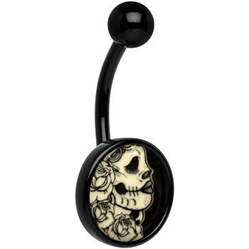Black Glow in the Dark Katrina Sugar Skull Belly Ring