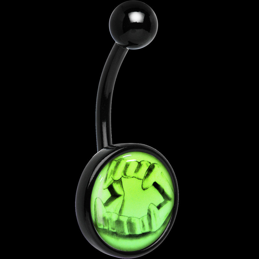 Black Titanium Fearsome Fangs Glow in the Dark Belly Ring