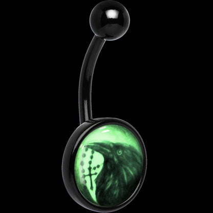 Black Titanium Raven and Cross Glow in the Dark Belly Ring