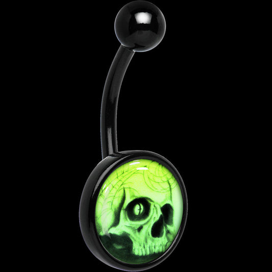 Black Titanium Webbed Skull Glow in the Dark Belly Ring