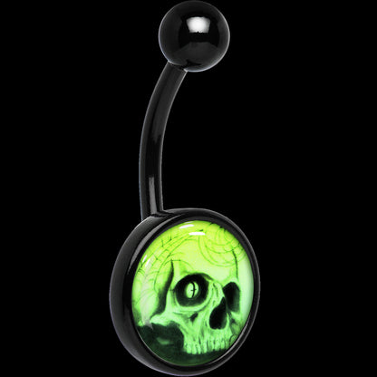 Black Titanium Webbed Skull Glow in the Dark Belly Ring