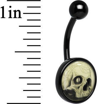 Black Titanium Webbed Skull Glow in the Dark Belly Ring