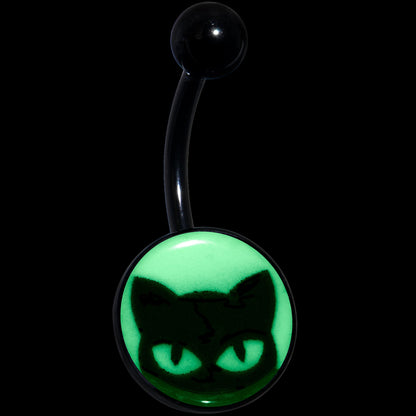 Black Glow in the Dark Peeking Black Cat Belly Ring by Onyx O