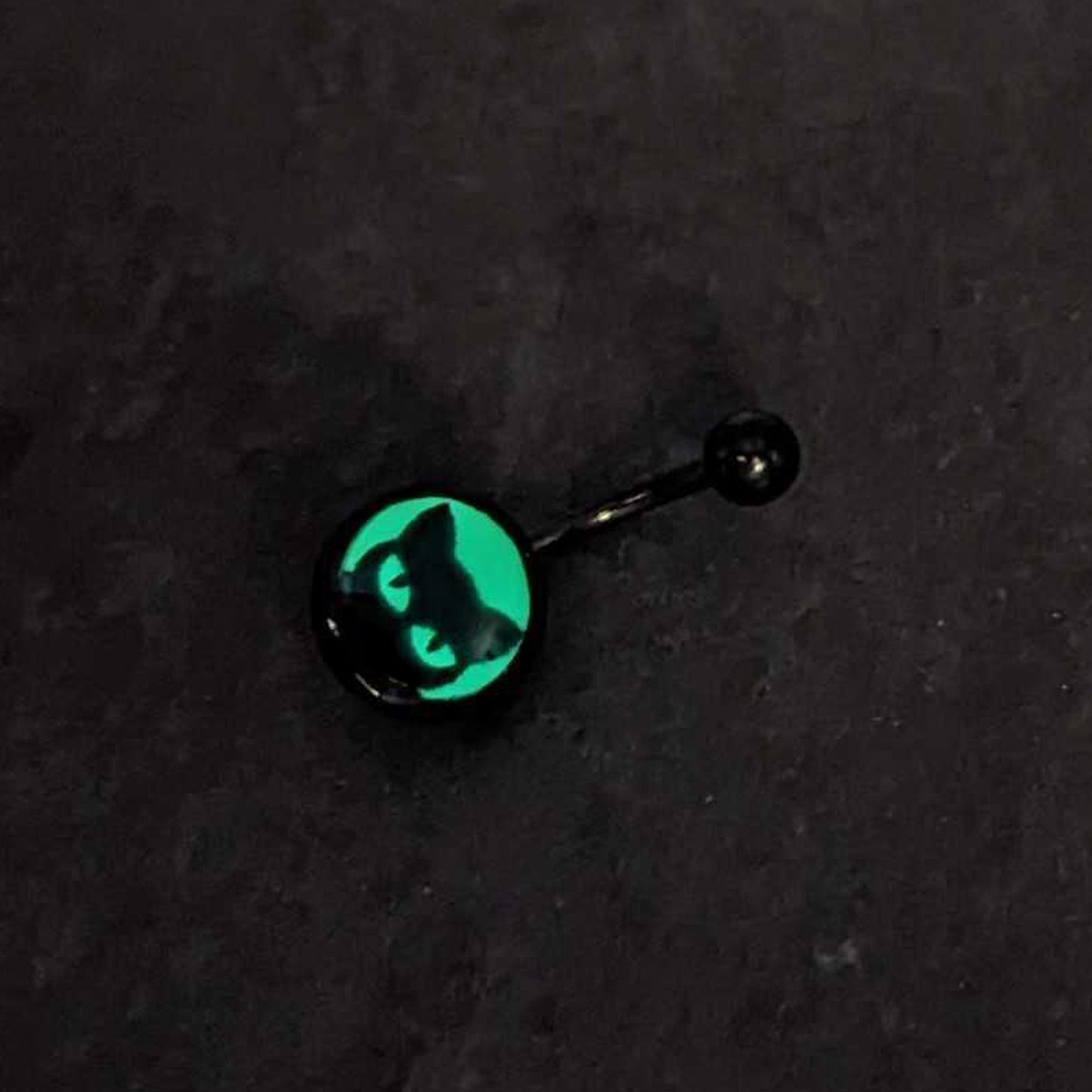 Black Glow in the Dark Peeking Black Cat Belly Ring by Onyx O