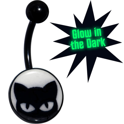 Black Glow in the Dark Peeking Black Cat Belly Ring by Onyx O