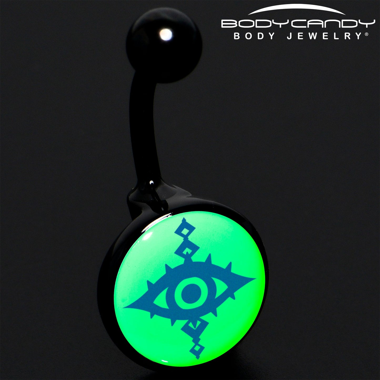 Black Anodized Glow in the Dark Evil Eye Belly Ring by Onyx O