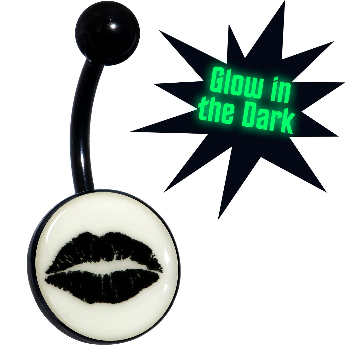 Black Glow in the Dark Lipstick Kiss Mark Belly Ring by Onyx O
